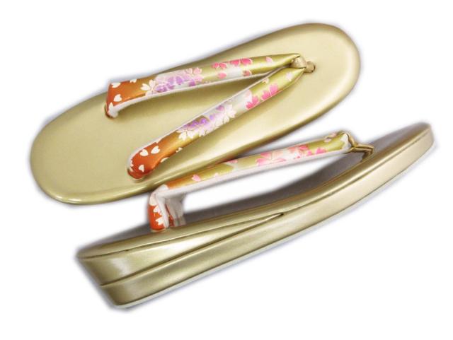 【訳有り 少難あり】 草履バッグセット 大きいサイズ ３Ｌ 26.5ｃｍ 金朱色ぼかし地桜小さくら輪 日本製 振袖 成人式 卒業式 袴 着物 振袖用 XＬ