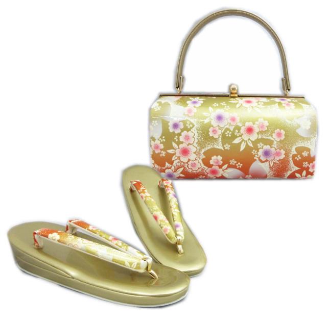 草履バッグセット 大きいサイズ ３Ｌ 26.5ｃｍ 金朱色ぼかし地桜さくら 日本製 振袖 成人式 卒業式 袴 着物 振袖用 はかま XＬ