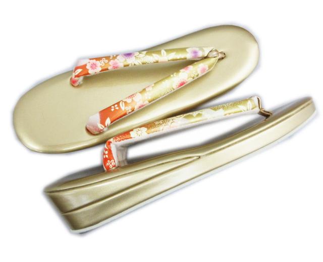 草履バッグセット 大きいサイズ ３Ｌ 26.5ｃｍ 金朱色ぼかし地桜さくら 日本製 振袖 成人式 卒業式 袴 着物 振袖用 はかま XＬ