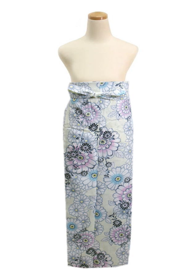 浴衣 セパレート 二部式 結び帯 2点セット ラメ入り 淡クリーム地菊花