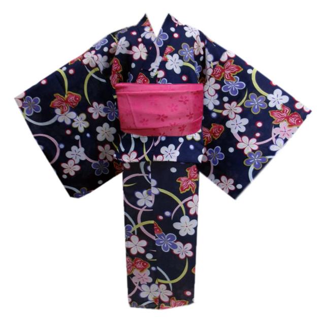 浴衣 セパレート 二部式 キッズ 兵児帯 2点セット 濃紺地金魚三日月梅花 130cm 140cm 150cm 簡単着付け 子供用 ジュニア 女の子 女児 ゆかた へこ帯 5,402円