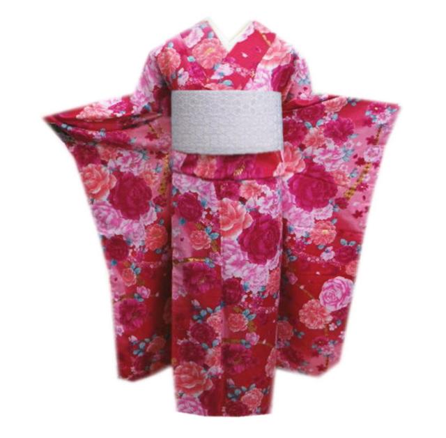 振袖 お買上 お仕立上がり 単品 ピンク地大輪薔薇八重桜 フリー 洗える ポリエステル 成人式 購入 リメイク 生地 総柄 古典柄 薔薇柄 バラ