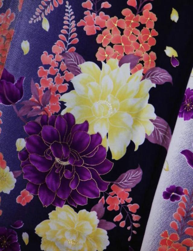振袖 お買上 お仕立上がり 単品 濃紫地大輪可憐花藤 フリー 洗える