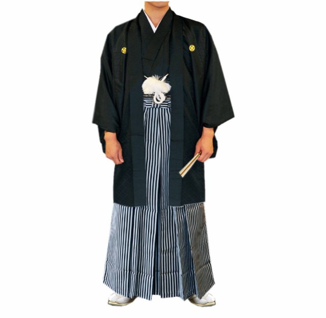 紋付羽織袴 メンズ 男物 男性 フルセット 黒 成人式 卒業式 結婚式 4号
