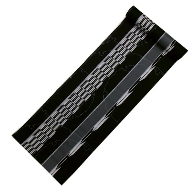 【訳有り 少難あり】 浴衣 反物 未仕立て メンズ 男性 綿 黒色地矢絣ライン雪輪 日本製 ゆかた 男物 紳士用 粋 和柄 古典柄 単品