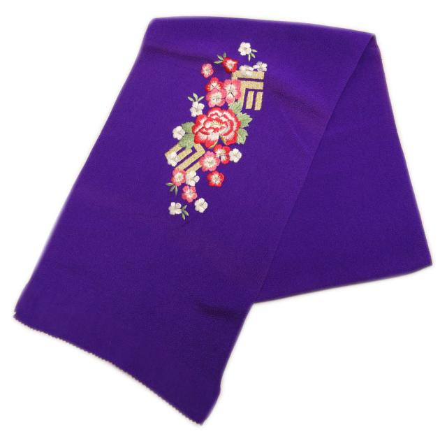 【訳有り 少難あり】 帯揚げ 帯上げ 刺繍入り 正絹 紫色地牡丹小桜源氏香 日本製 振袖 成人式 着物 帯あげ 振袖用 5,096円