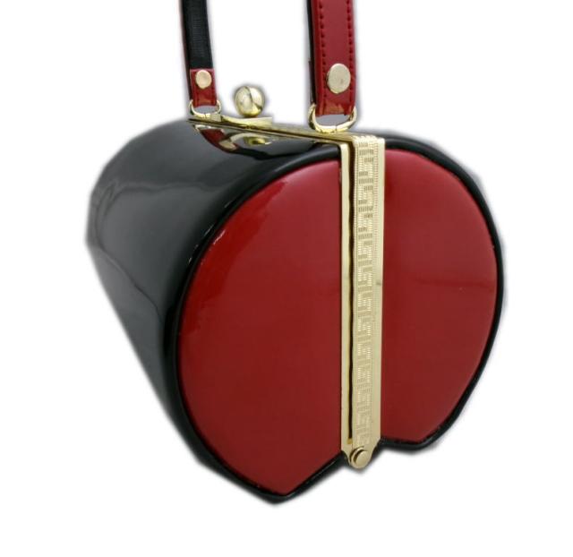 草履バッグセット エナメル 横丸型 黒（赤） ＬＬ 25.5cm 大きいサイズ 振袖 成人式 卒業式 袴 着物 訪問着 無地 振袖用 ぞうり 2Ｌ はかま 黒色