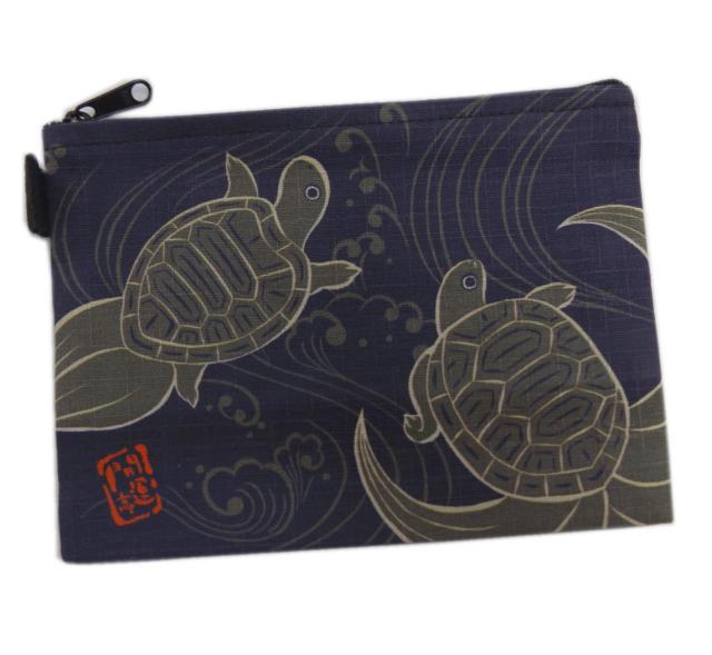 ポーチ 小物入れ ファスナー 和柄 日本製 濃紺色地長寿亀 男性 女性用 開運亭 着物 浴衣の通販はau Pay マーケット 和さくら庵