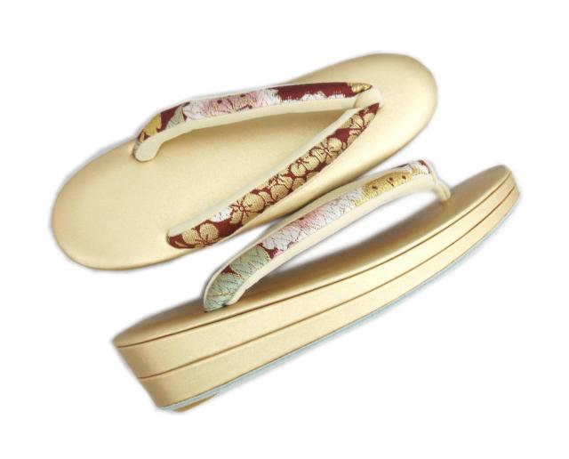 草履バッグセット 帯地 エンジ地八重桜さくら フリー 24.5cm 日本製 振袖 成人式 卒業式 袴 訪問着 着物 きもの 振袖用 はかま ハカマ