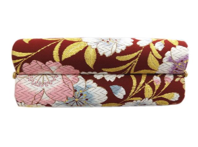 草履バッグセット 帯地 エンジ地八重桜さくら フリー 24.5cm 日本製 振袖 成人式 卒業式 袴 訪問着 着物 きもの 振袖用 はかま ハカマ