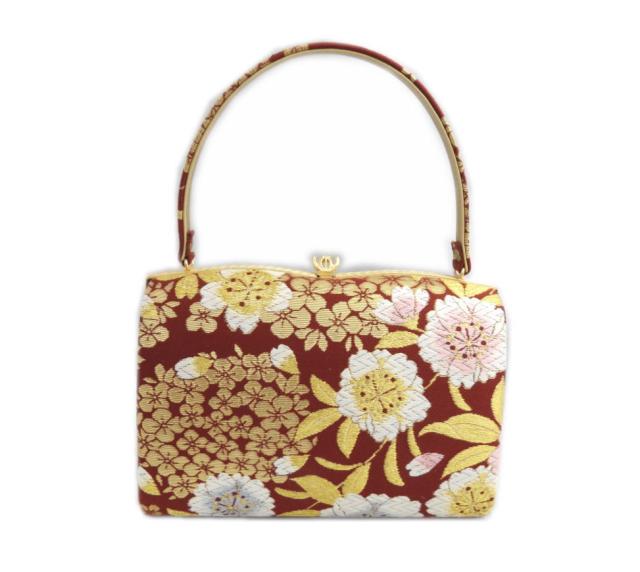 草履バッグセット 帯地 エンジ地八重桜さくら フリー 24.5cm 日本製 振袖 成人式 卒業式 袴 訪問着 着物 きもの 振袖用 はかま ハカマ