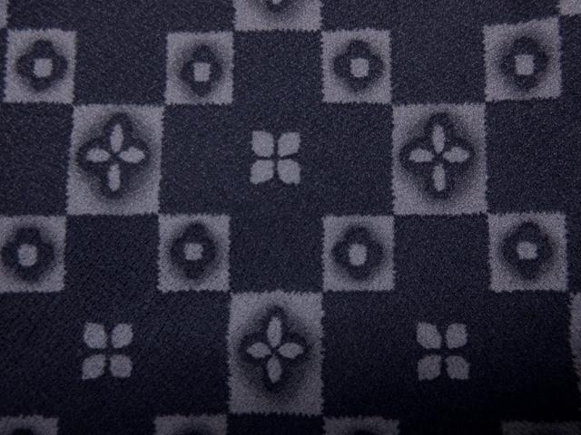 着物 洗える 袷 小紋 半巾帯 細帯 リバーシブル 2点セット 濃紺色地菱