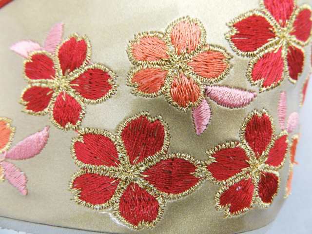 草履 ぞうり 厚底ヒール こっぽり風 金台桜刺繍鼻緒赤 フリー 振袖 ...