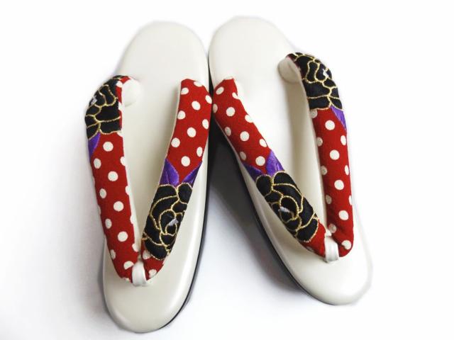 舞妓さんこっぽり風厚底2段ヒール草履ぞうり白色台赤色地