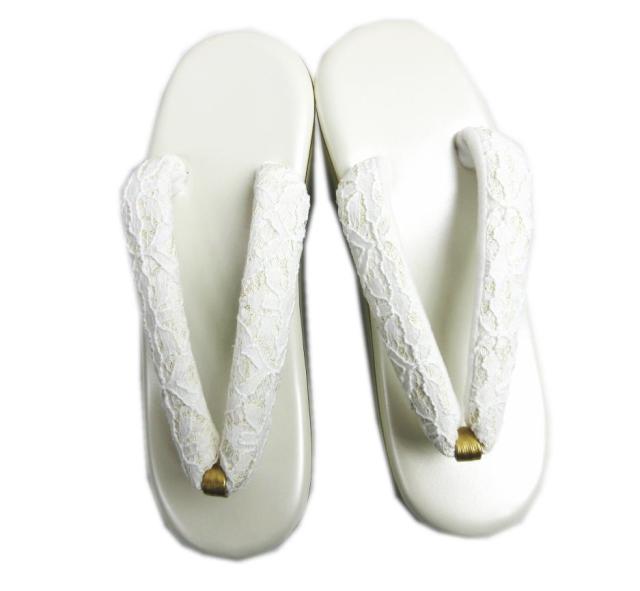 草履 ぞうり 厚底ヒール 白台 金糸入り白色地レース鼻緒 フリー 24.5ｃｍ 振袖 成人式 卒業式 袴 着物 訪問着 舞妓さん 女性用