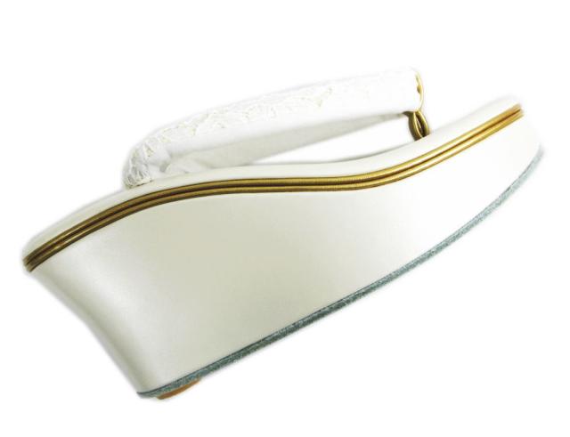 草履 ぞうり 厚底ヒール 白台 金糸入り白色地レース鼻緒 フリー 24.5ｃｍ 振袖 成人式 卒業式 袴 着物 訪問着 舞妓さん 女性用