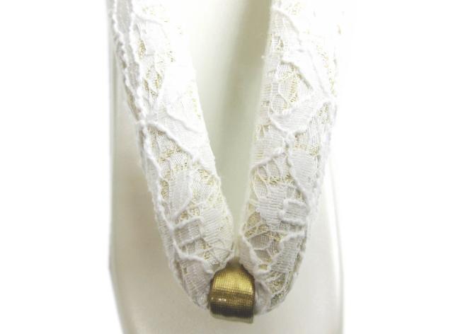 草履 ぞうり 厚底ヒール 白台 金糸入り白色地レース鼻緒 フリー 24.5ｃｍ 振袖 成人式 卒業式 袴 着物 訪問着 舞妓さん 女性用