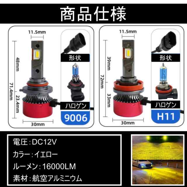 超高輝度 爆光 LED 16000LM プレミアムイエロー H8/H9/H11/H16/HB4 LEDヘッドライト LEDフォグランプ  スーパーイエロー イエローフォグの通販はau PAY マーケット - all select | au PAY マーケット－通販サイト