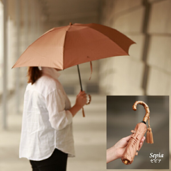 折りたたみ傘 レディース 雨傘 wakao ワカオ 軽量 バンブー ハンドル