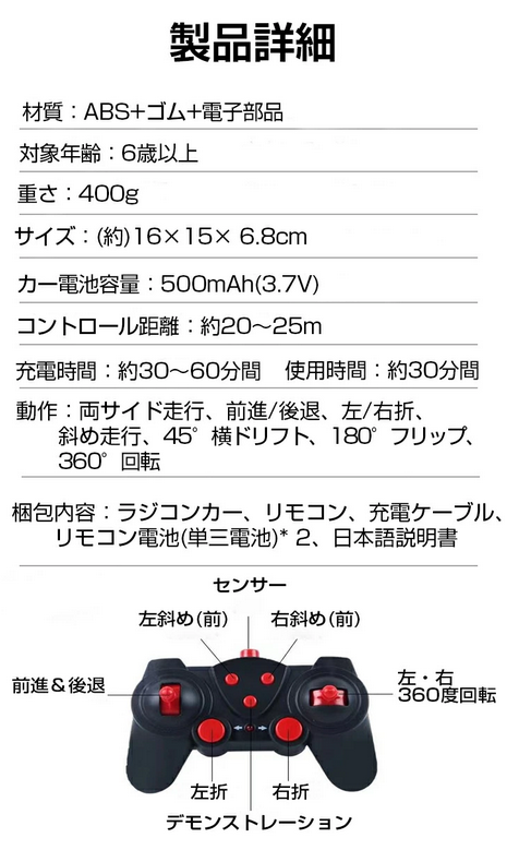 360度回転】ラジコンカー 子供 充電式 オフロード ドリフト ラジコン リモコンカー RCカー スタントカー オフロードカー 両面駆動  LEDの通販はau PAY マーケット - ルルディ