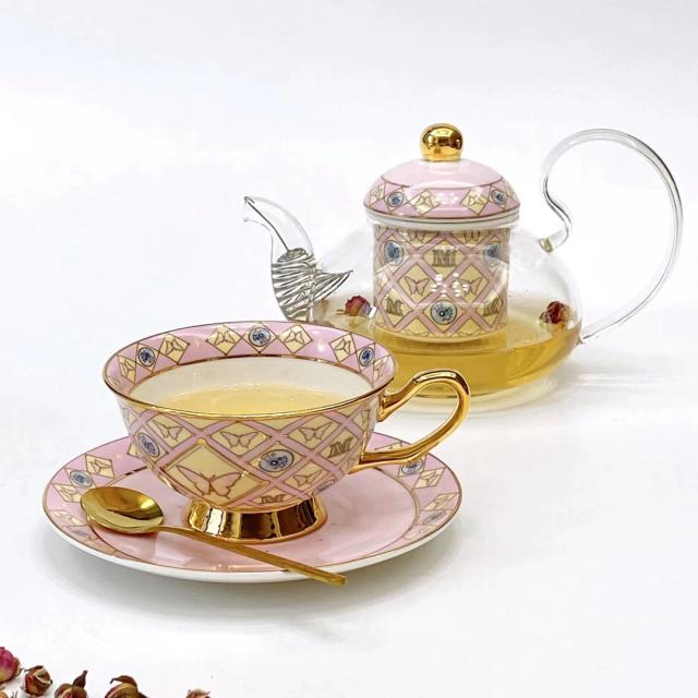A034453ティー・コーヒーカップセット カップ＆ソーサー2客セット ．陶磁器ティーセット