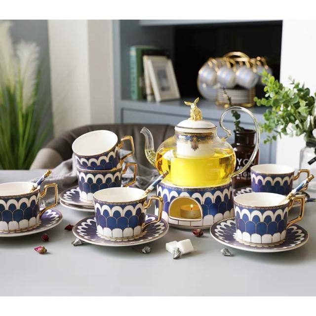 A034836ティー・コーヒーカップセット カップ＆ソーサー6客セット ．陶磁器ティーセット