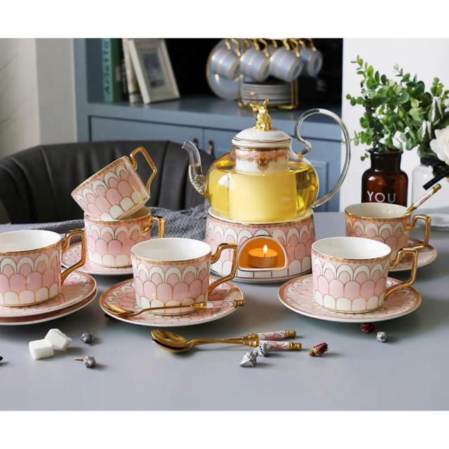 A034847ティー・コーヒーカップセット カップ＆ソーサー6客セット ．陶磁器ティーセット