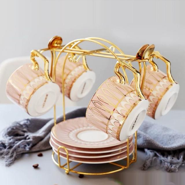 A034852ティー・コーヒーカップセット カップ＆ソーサー4客セット ．陶磁器ティーセット