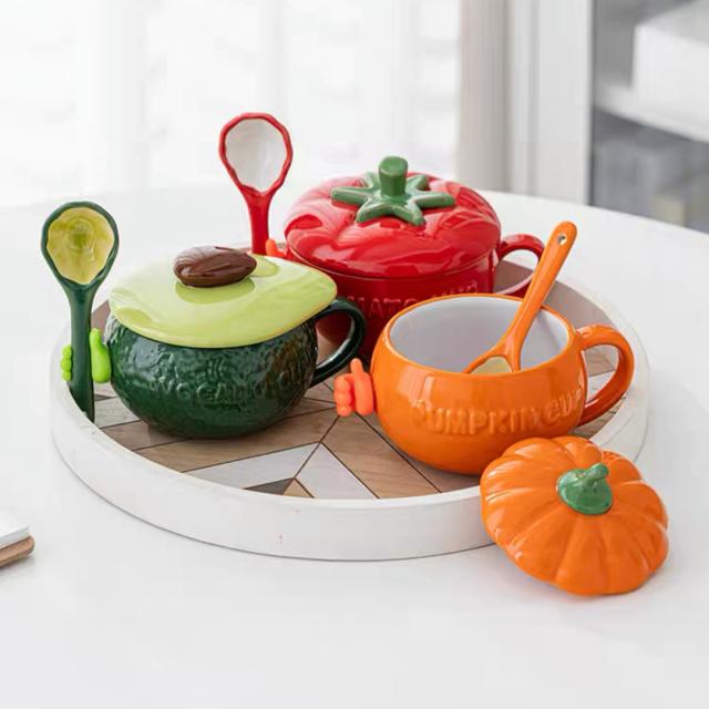 A034912ティー・コーヒーカップセット カップ3客セット カボチャ陶磁器ティーセット
