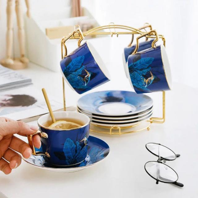 A034916ティー・コーヒーカップセット カップ＆ソーサー4客セット 陶磁器ティーセット