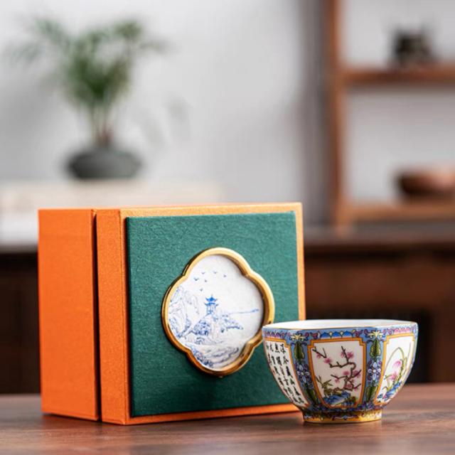 A034925琺瑯彩 湯呑み 湯飲み 1客セット 茶碗 おしゃれ茶具 茶器食器 業務用 飲食店