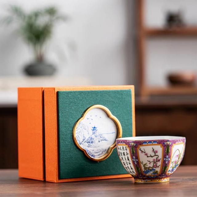 A034926琺瑯彩 湯呑み 湯飲み 1客セット 茶碗 おしゃれ茶具 茶器食器 業務用 飲食店