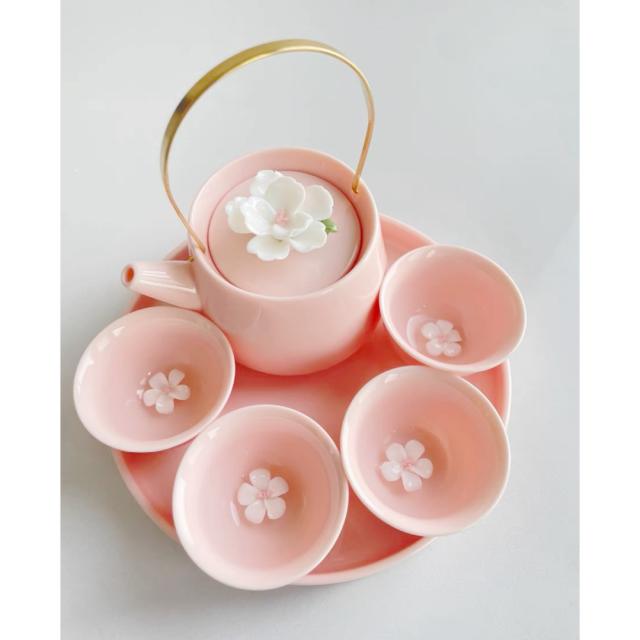 A0349344客茶器揃 茶器セット お茶 立体の花　陶器 湯呑み 急須茶器セット