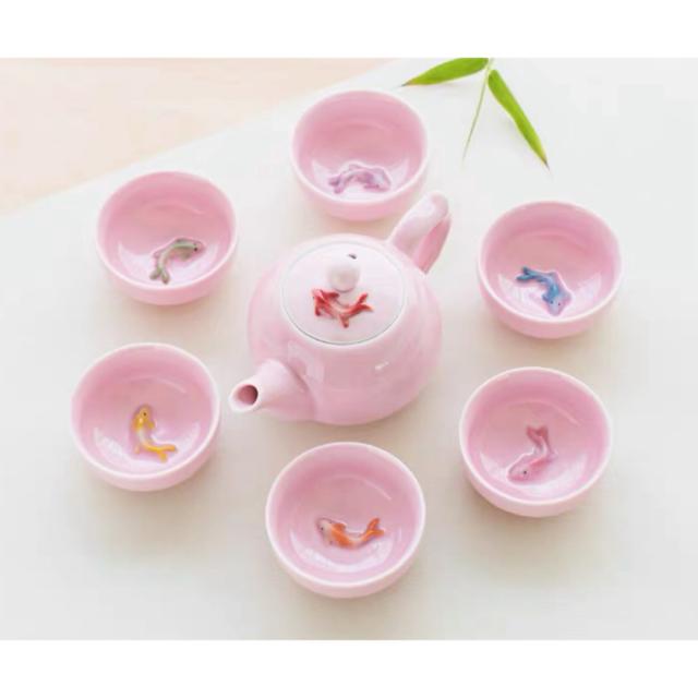 A0349376客茶器揃 茶器セット お茶 陶器 湯呑み 急須茶器セット ．立体金魚型