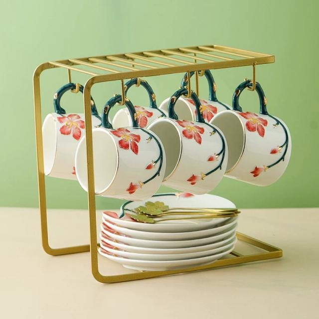 A036522ティー・コーヒーカップセット カップ＆ソーサー6客セット 陶磁器ティーセット花柄