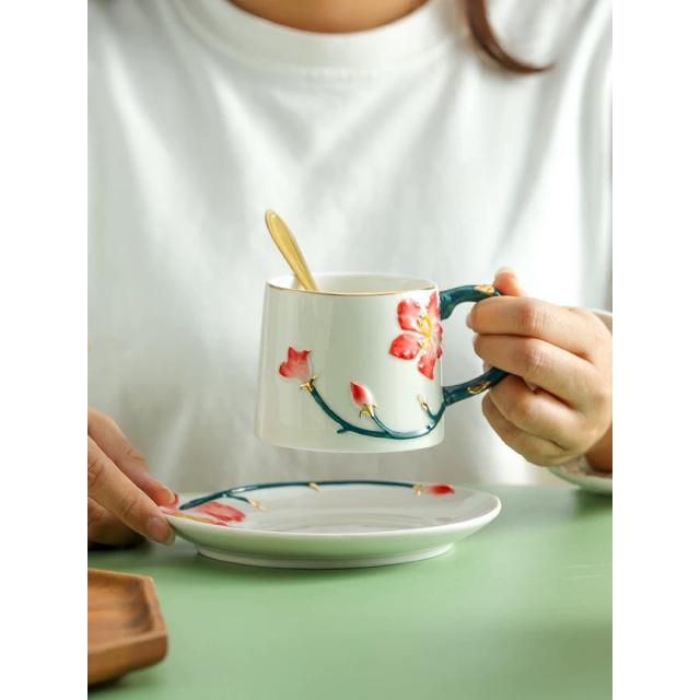 A036522ティー・コーヒーカップセット カップ＆ソーサー6客セット 陶磁器ティーセット花柄_3