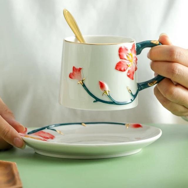 A036522ティー・コーヒーカップセット カップ＆ソーサー6客セット 陶磁器ティーセット花柄_4