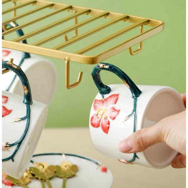 A036522ティー・コーヒーカップセット カップ＆ソーサー6客セット 陶磁器ティーセット花柄_5