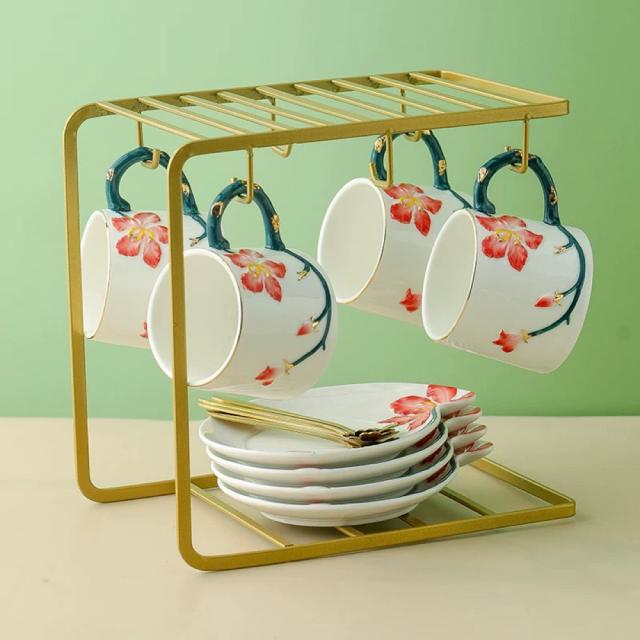 A036523ティー・コーヒーカップセット カップ＆ソーサー4客セット 陶磁器ティーセット花柄
