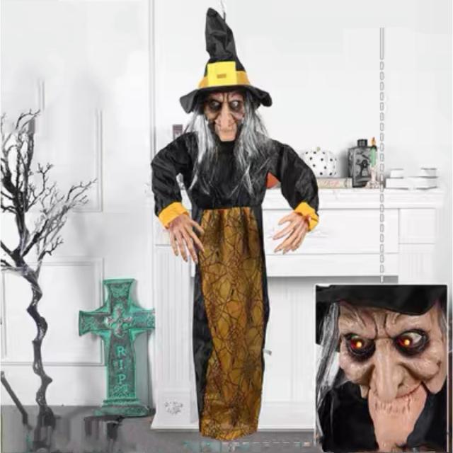 A036579ハロウィン飾り 吊り下げ 人形 髑髏 パーティー装飾品 お化け屋敷 目が光る道具