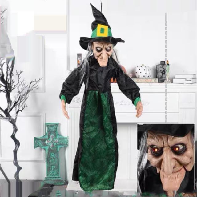 A036580ハロウィン飾り 吊り下げ 人形 髑髏 パーティー装飾品 お化け屋敷 目が光る道具