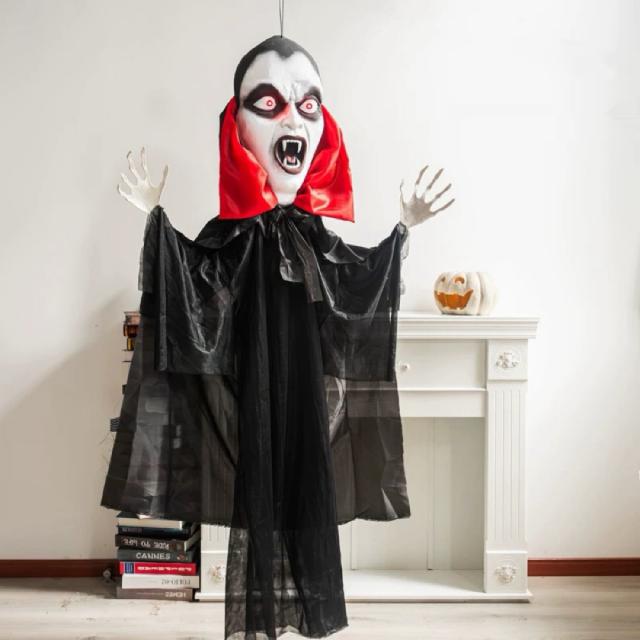 A036586ハロウィン飾り 吊り下げ 人形 髑髏 パーティー装飾品 お化け屋敷 目が光る道具