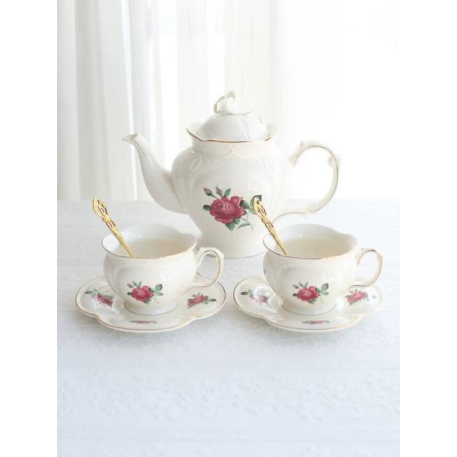 A036768ティー・コーヒーカップセット カップ＆ソーサー2客セット 陶磁器ティーセット花柄