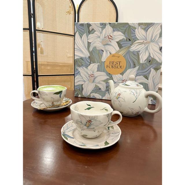 A036770ティー・コーヒーカップセット カップ＆ソーサー2客セット 陶磁器ティーセット花柄