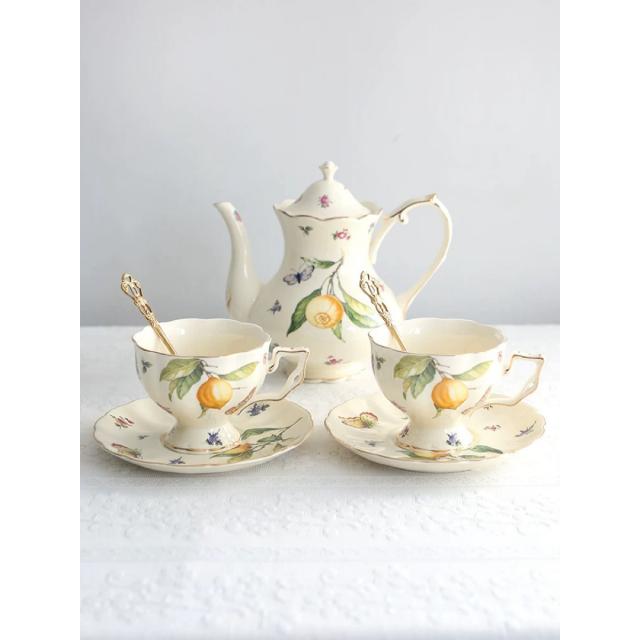 A036772ティー・コーヒーカップセット カップ＆ソーサー2客セット 陶磁器ティーセット花柄
