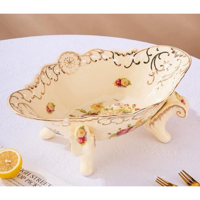 A036793高級果物皿　盛り皿 お菓子皿、フルーツプレート 花柄豪華〜果物カゴ お菓子鉢