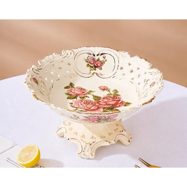 A036794高級果物皿 盛り皿 お菓子皿、フルーツプレート 花柄豪華〜果物