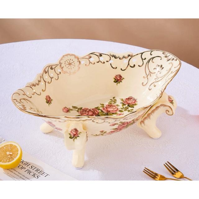 A036795高級果物皿　盛り皿 お菓子皿、フルーツプレート 花柄豪華〜果物カゴ お菓子鉢_1