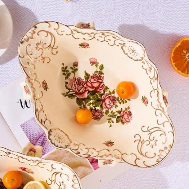 A036795高級果物皿　盛り皿 お菓子皿、フルーツプレート 花柄豪華〜果物カゴ お菓子鉢_3