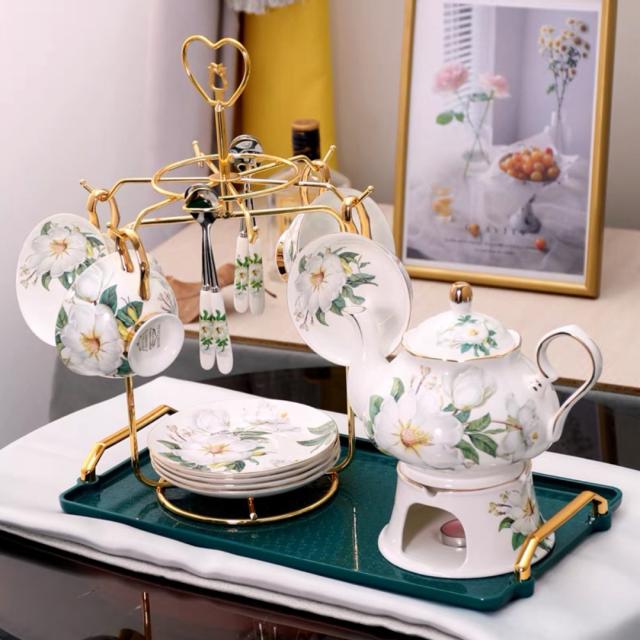 A036840ティー・コーヒーカップセット カップ＆ソーサー4客セット 陶磁器ティーセット花柄